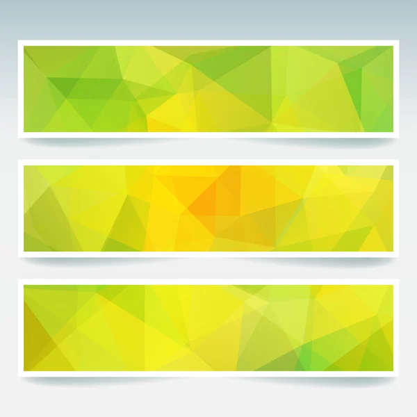 Set of banner templates with abstract background. Modern vector banners with polygonal background. Yellow, green colors. — Stock Vector