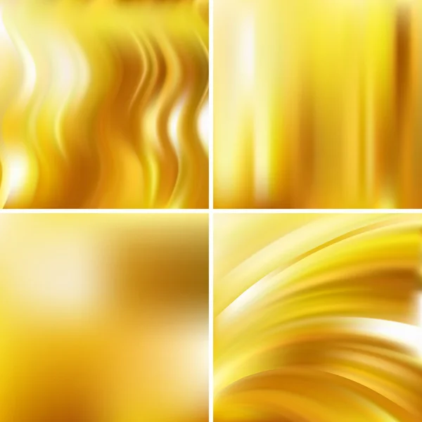 Set of four square backgrounds. Abstract vector illustration of colorful backdrop with blurred light waves. Curved lines. Yellow colors. — Stock Vector