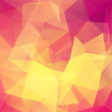 Çokgen arka plan. Kapak tasarımı, kitap, web sitesi fon kullanılabilir. Vektör illüstrasyon. Pembe, sarı, turuncu renkler.