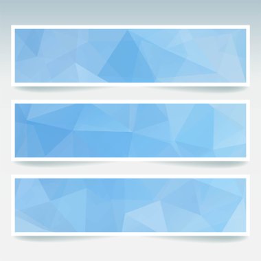 Soyut arka planlı banner şablonları kümesi. Çokgen arka planlı modern vektör. Mavi renk