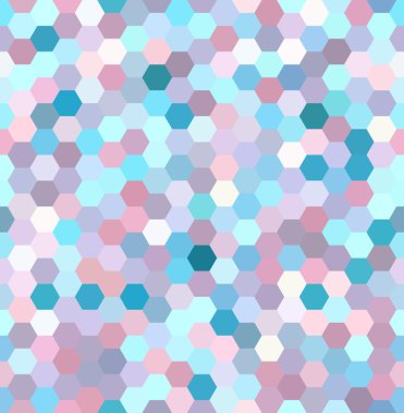 sorunsuz soyut mozaik arka plan. Altıgenler geometrik arka plan. Tasarım öğeleri. Vektör illüstrasyon. Beyaz, pembe, mavi renkler.