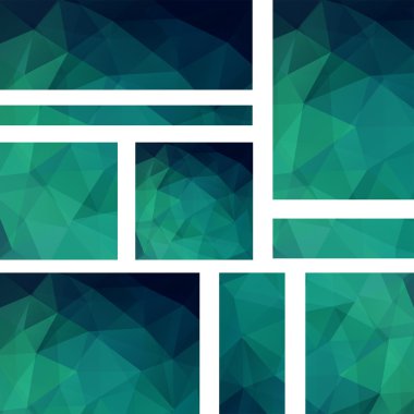 Arka plan afiş şablonlar kümesi. Modern vektör afiş poligonal arka plan ile. Yeşil, mavi renklerini.