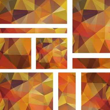 İş tasarım şablonları ile soyut başlık. Çokgen mozaik arka planlara sahip Afiş seti. Geometrik üçgen vektör illüstrasyon. Kahverengi renk.