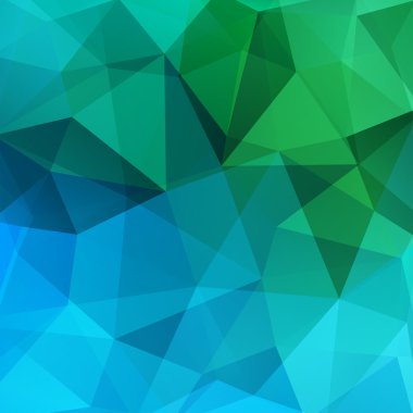 Soyut mozaik arka plan. Üçgen geometrik arka plan. Tasarım öğeleri. Vektör çizim. Mavi, yeşil renkleri.