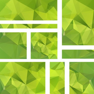 Vektör afiş çokgen soyut üçgenler ile ayarlayın. Soyut çokgen düşük poli afiş. Yeşil, sarı renkler