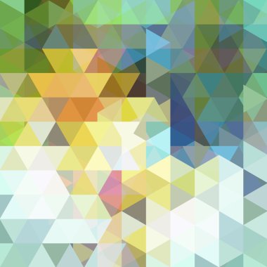 Geometrik desen, üçgenler vektör arka plan. İllüstrasyon deseni. Beyaz, sarı, mavi, yeşil renkler.