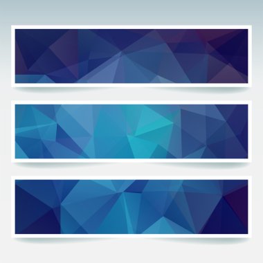 Vektör poligonal soyut mavi üçgen kümesiyle afiş. Soyut poligonal düşük Poli afiş.