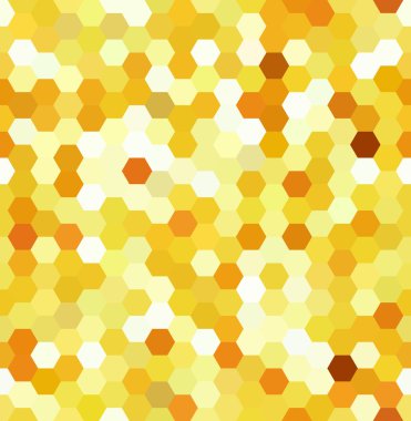 Altıgenlerden oluşan soyut ve kusursuz arka plan. İş sunumları veya web şablonu afiş el ilanı için geometrik tasarım. Vektör illüstrasyon. Sarı, turuncu, beyaz renkler