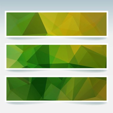 Vektör afiş çokgen soyut üçgenler ile ayarlayın. Soyut çokgen düşük poli afiş. Sarı, yeşil renk.