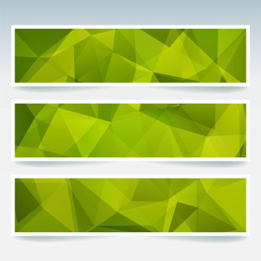 Arka plan afiş şablonlar kümesi. Modern vektör afiş poligonal arka plan ile. Yeşil renk.