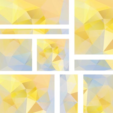 Vektör kümesi poligonal soyut sarı, pastel mavi üçgen ile afiş. Soyut poligonal düşük Poli afiş.