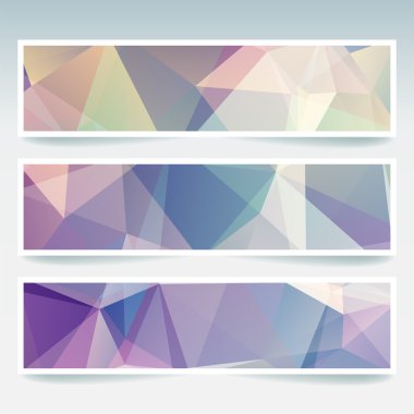 Vektör afiş poligonal soyut renkli üçgenler ile ayarlayın. Soyut poligonal düşük poli afişler.