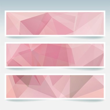 Arka plan afiş şablonlar kümesi. Modern vektör afiş poligonal arka plan ile. Pembe, beyaz renk.