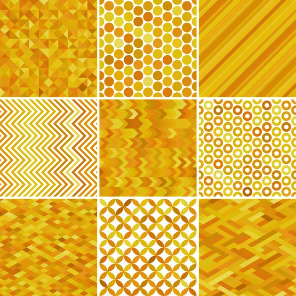 Conjunto de fundo amarelo abstrato, 9 padrão geométrico, ilustração vetorial. A textura pode ser usada para imprimir em tecido e papel — Vetor de Stock