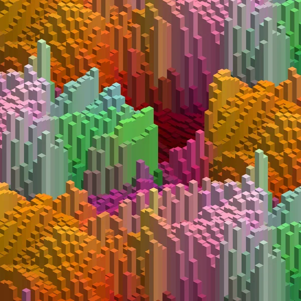 Abstrakt bakgrund med kubdekoration. Vektor illustration. Färgglad bakgrund. Grön, rosa, orange, lila, röda färger. — Stock vektor