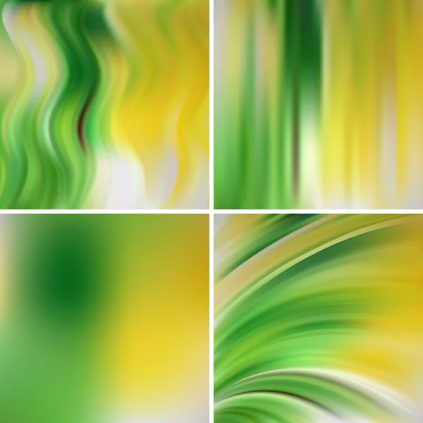 Satz von 4 quadratischen verschwommenen Hintergründen. Vektorillustration. gelb, grün, weiße Farben. — Stockvektor