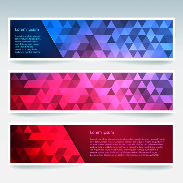 Conjunto de plantillas de banner con fondo abstracto. Banderas vectoriales modernas con fondo poligonal, rosa, rojo, colores azules . — Archivo Imágenes Vectoriales