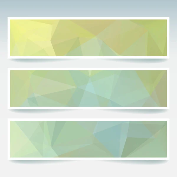 Banner abstracto con plantillas de diseño empresarial. Set de Banners con fondos de mosaico poligonales. Ilustración geométrica del vector triangular. Pastel amarillo, colores verdes — Archivo Imágenes Vectoriales