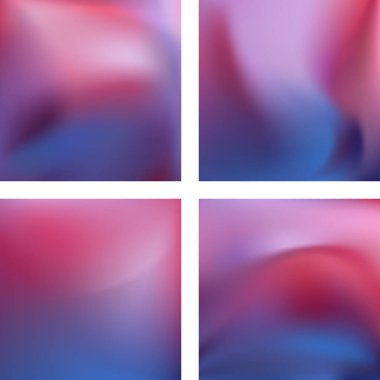 Soyut bulanık arkaplanlarla ayarlanmış. Vektör çizimi. Modern geometrik arka plan. Soyut şablon. Pembe, mavi renkler.