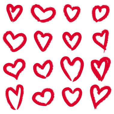 Grunge kırmızı kalpleri. Zarif aşk kalpleri, kalp şeklinde damga izole edilmiş vektör..
