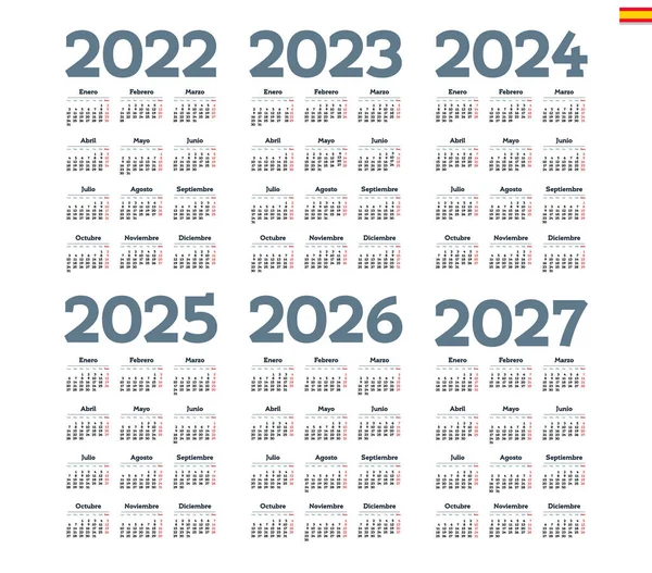 Image vectorielle Calendrier Espagnol 2022 2023 2024 2025 2026 2027 Sur Fond par ©tashechka