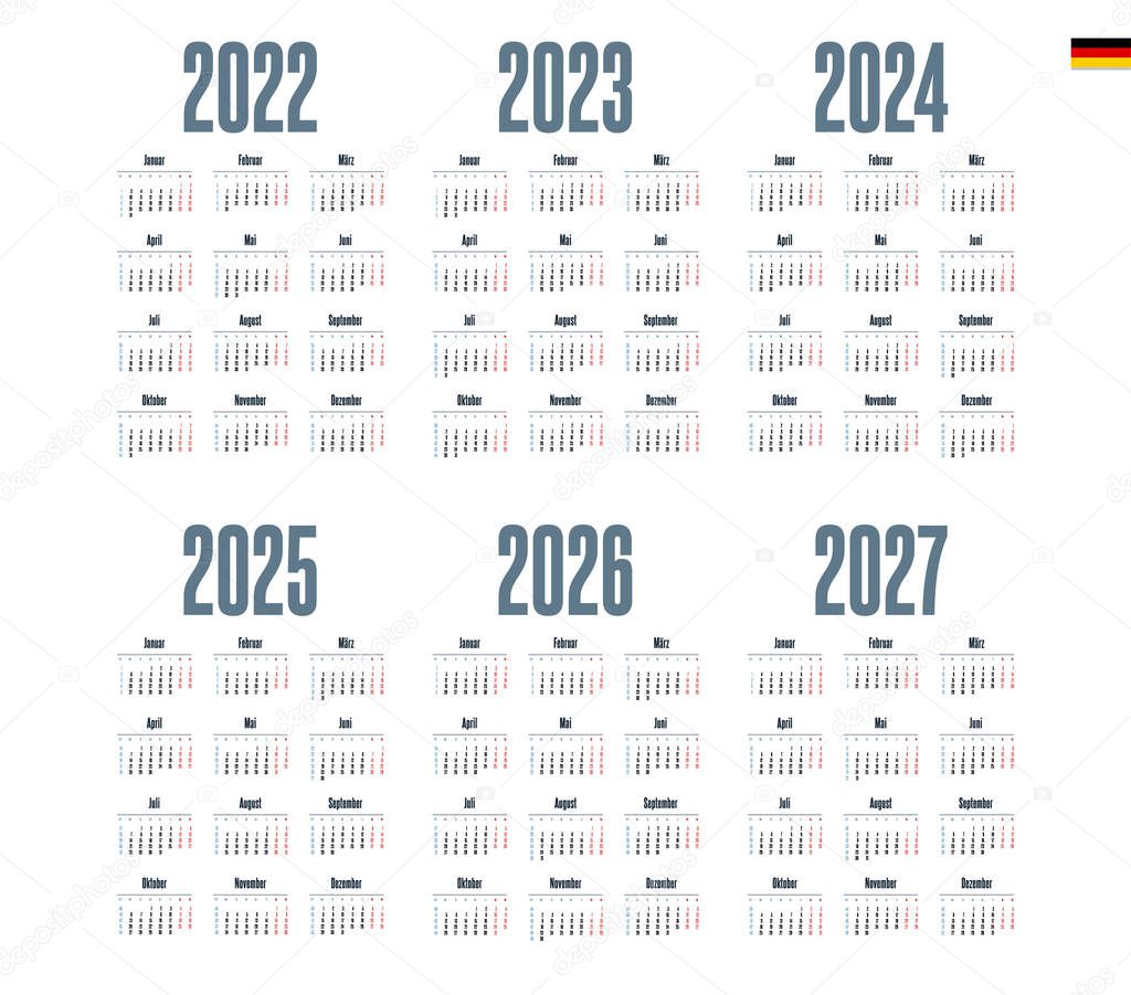 Calendario Tedesco 2022 2023 2024 2025 2026 2027 Settimana Inizia Grafica Vettoriale