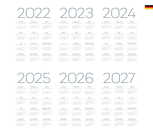 2022, 2023, 2024, 2025, 2026, 2027 Alman takvimi. Hafta pazartesi başlıyor.