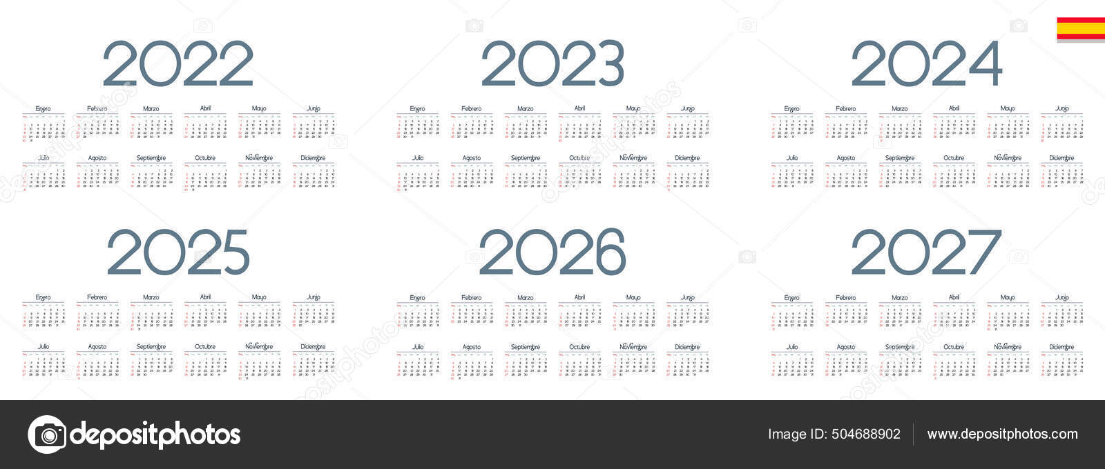 Calendrier Espagnol 2022 2023 2024 2025 2026 2027 Sur Fond image