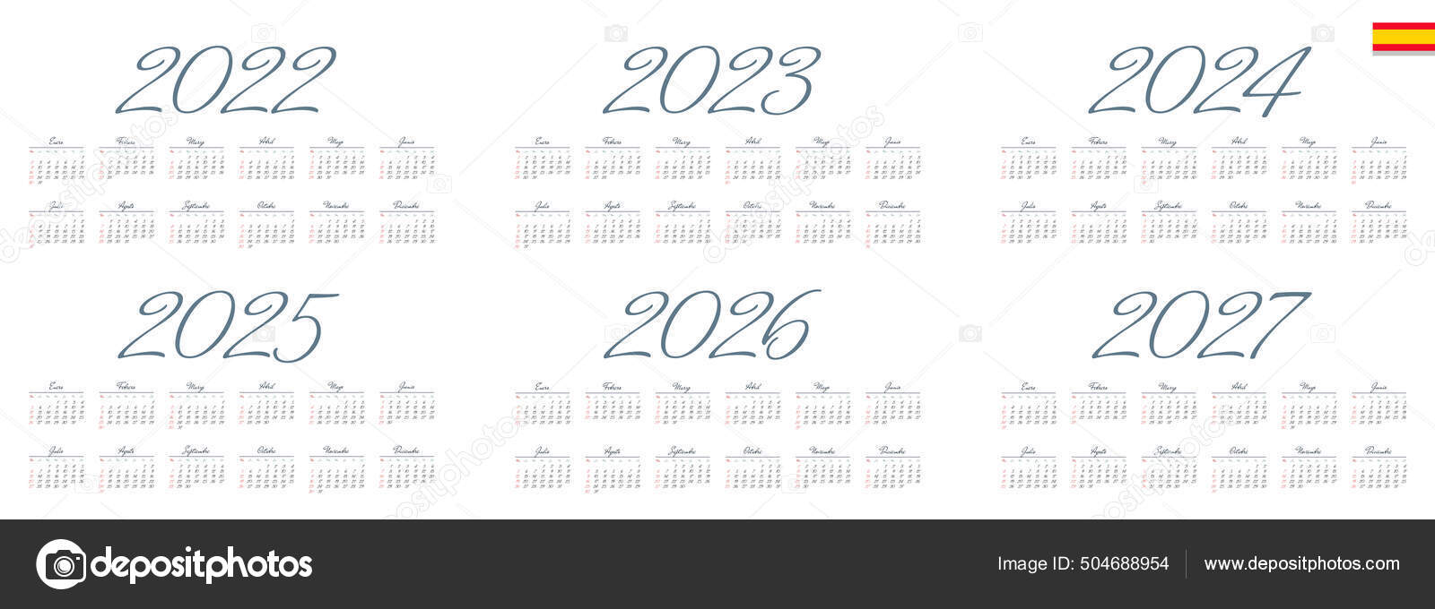 Calendrier Espagnol 2022 2023 2024 2025 2026 2027 Sur Fond image vectorielle par tashechka