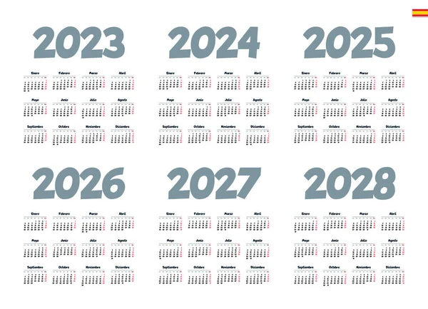 Spaanse Kalender 2022 2023 2024 2025 2026 2027 Witte Achtergrond — Stockvector