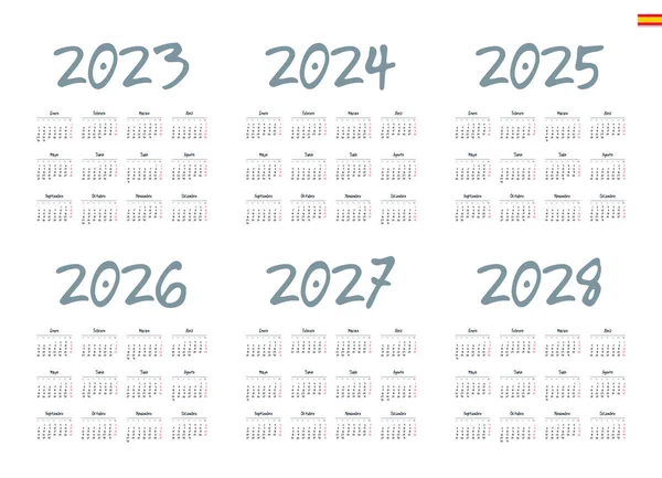 Spaanse Kalender 2022 2023 2024 2025 2026 2027 Witte Achtergrond — Stockvector