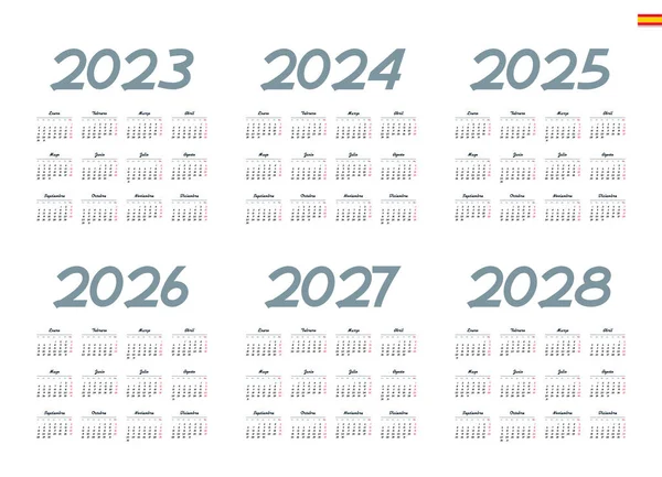 Spaanse Kalender 2022 2023 2024 2025 2026 2027 Witte Achtergrond — Stockvector