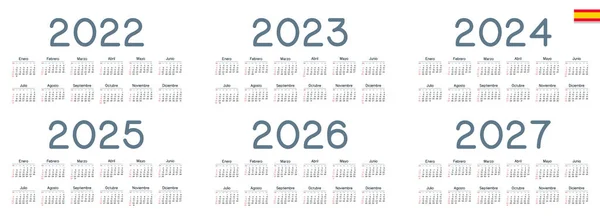 Испанский Календарь 2022 2023 2024 2025 2026 2027 Белом Фоне — стоковый вектор
