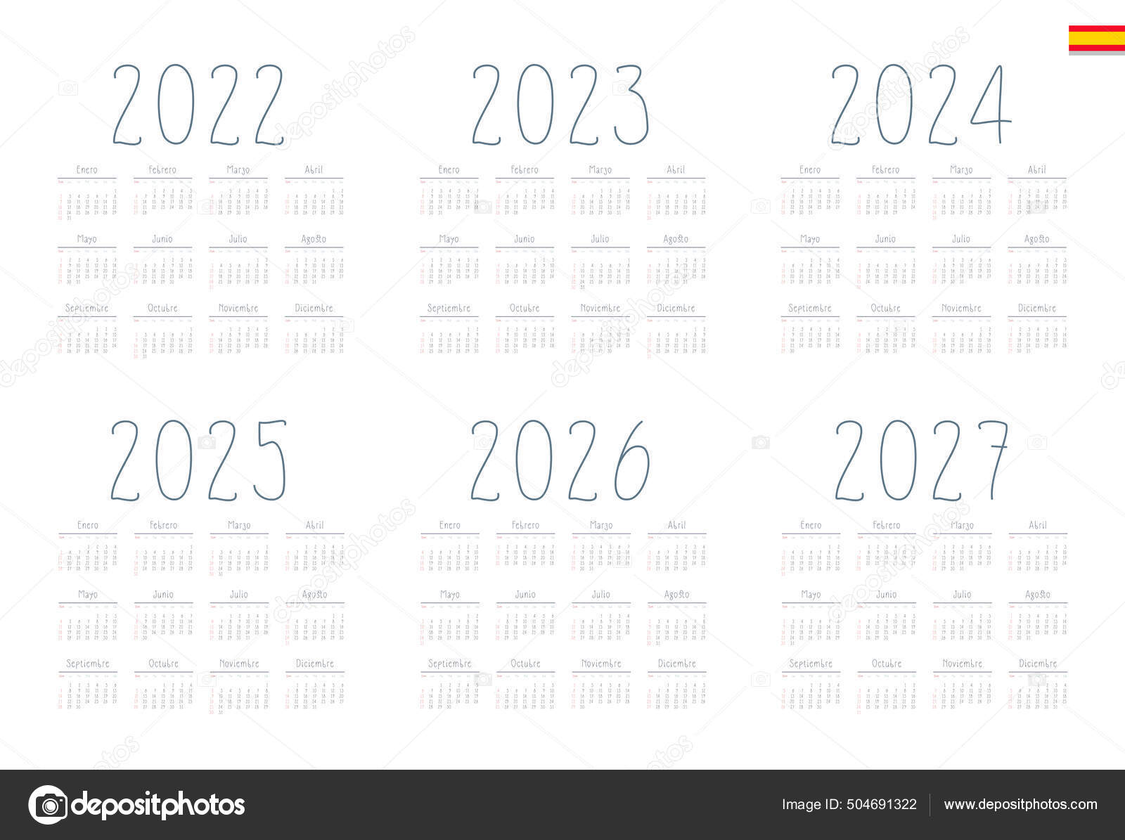 calendrier-espagnol-2022-2023-2024-2025-2026-2027-sur-fond-image-vectorielle-par-tashechka