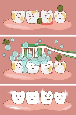 Illustration of cleaning teeth toothbrush