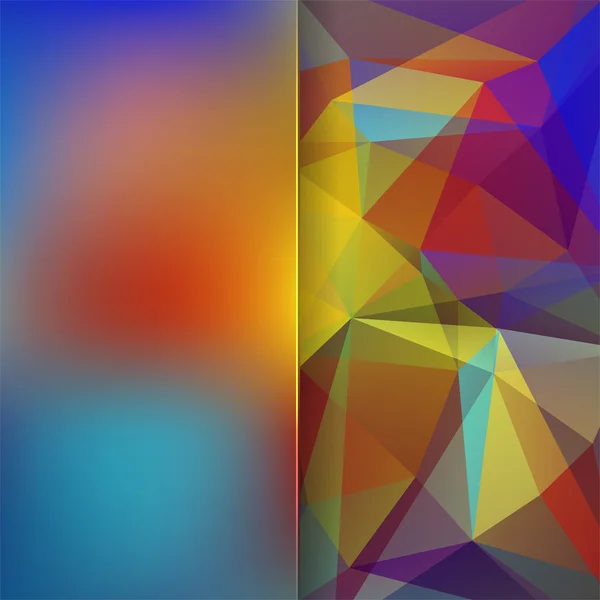 黄色、赤、青、茶色の三角形で構成される抽象的な背景 — ストックベクタ