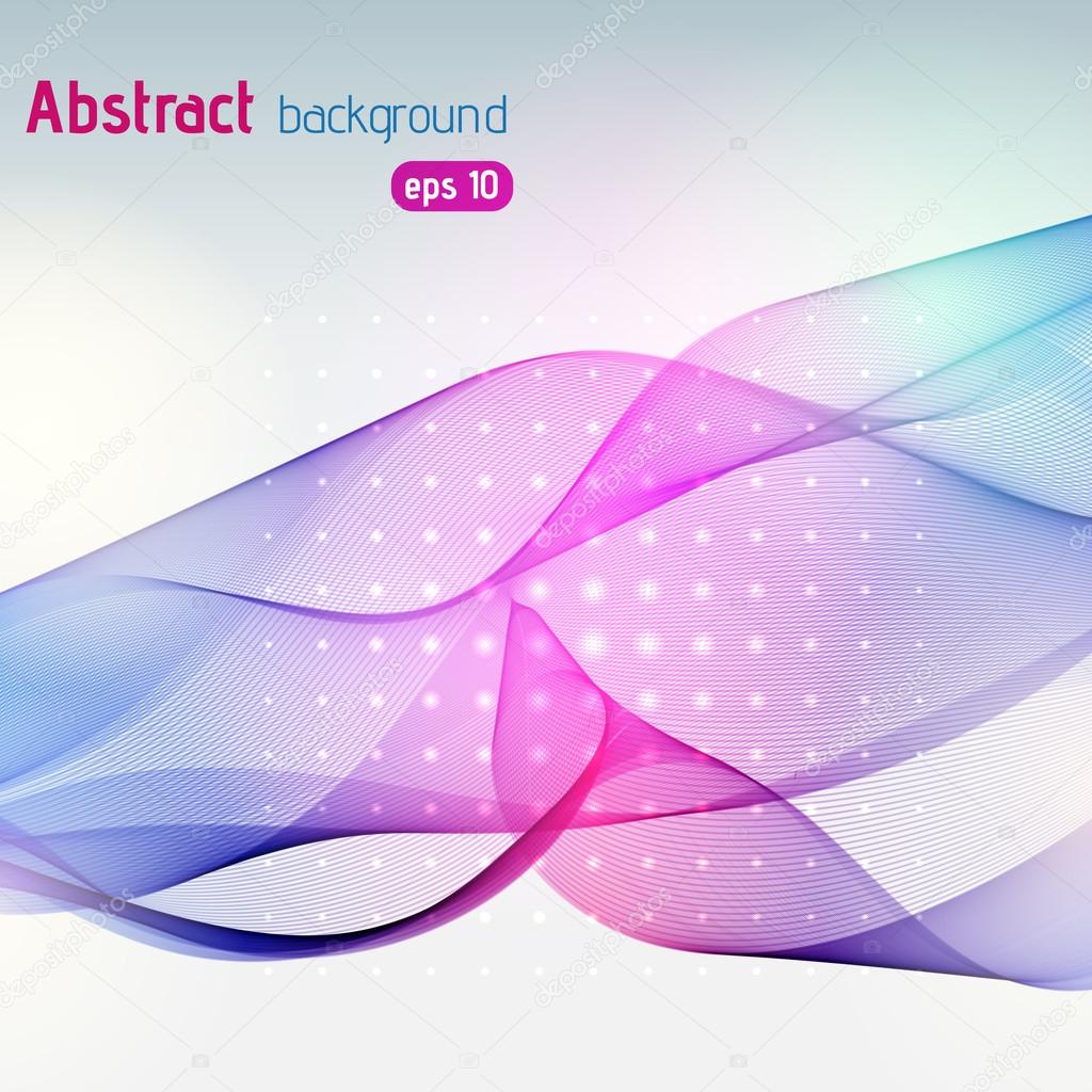 Colorful smooth light lines background with sparkling points. Blue, pink, purple color. Vector illustration