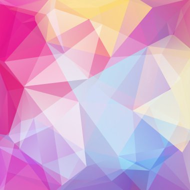 Polygonal vector background. Pink, yellow, blue, white color. Can be used in cover design, book design, website background. Vector illustration