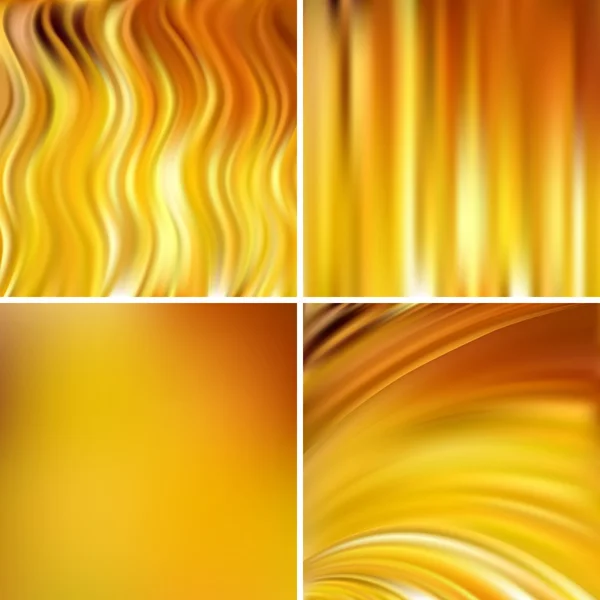 Abstract vector illustration of colorful background with blurred light lines. Set of four square backgrounds. Curved lines. — Stock Vector