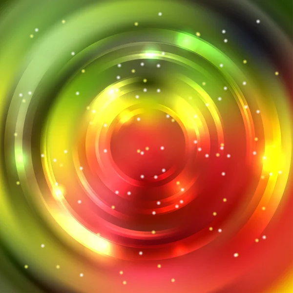 Fondo abstracto con fondo giratorio luminoso. Vector túnel redondo infinito de bengalas brillantes. Rojo, verde, amarillo — Vector de stock