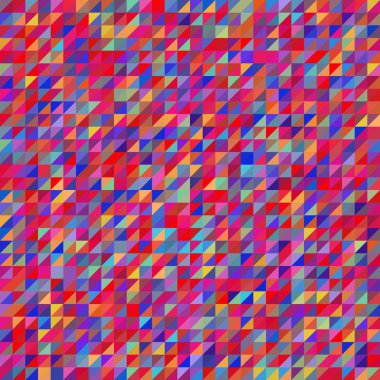 Abstract seamless mosaic background. Triangle geometric background. Vector illustration. Red, yellow, blue, pink, purple colors.