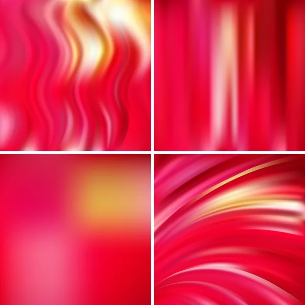 Set of 4 square blurred backgrounds. Vector illustration. Red, orange, pink colors — Stockvector