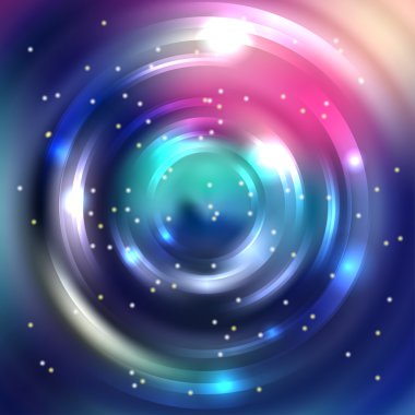 Vector round frame. Shining circle banner. Blue, pink colors. Glowing spiral. Vector illustration