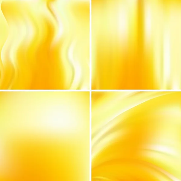 Set of four square backgrounds. Yellow, white colors. Abstract vector illustration of colorful background with blurred light lines. Curved lines. — Stock Vector