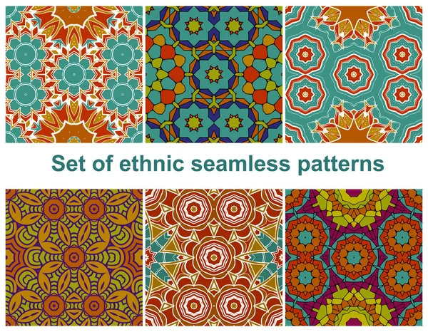 Ethnic Style Pattern Set - Коллекция из шести прекрасных образцов. Бесшовный узор может быть использован для обоев, наполнителей узоров, фона веб-страницы, текстур поверхности. Модные безмодные задние фонари . — стоковый вектор