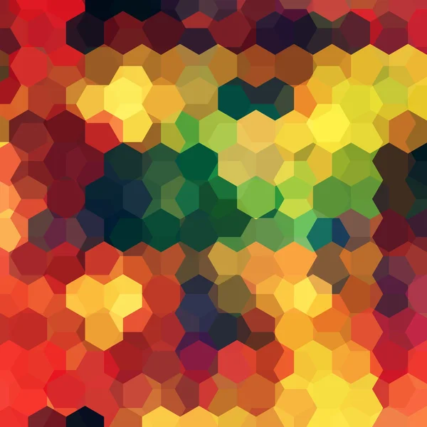 Abstrakter Hintergrund bestehend aus roten, gelben, grünen und orangen Sechsecken — Stockvektor