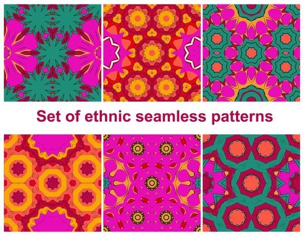 Ethnic Style Pattern Set - Collection of Six Beautiful Pattern Designs. Seamless pattern can be used for wallpaper, pattern fills, web page background, surface textures. Fashion seamless backgrounds. — Stock Vector