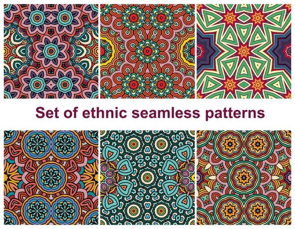 Ethnic Style Pattern Set - Коллекция из шести прекрасных образцов. Бесшовный узор может быть использован для обоев, наполнителей узоров, фона веб-страницы, текстур поверхности. Модные безмодные задние фонари . — стоковый вектор