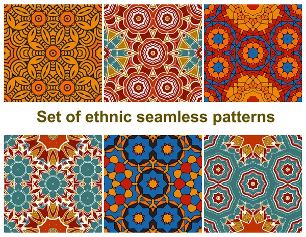 Ethnic Style Pattern Set - Collection of Six Beautiful Pattern Designs. Seamless pattern can be used for wallpaper, pattern fills, web page background, surface textures. Fashion seamless backgrounds. — Stock Vector