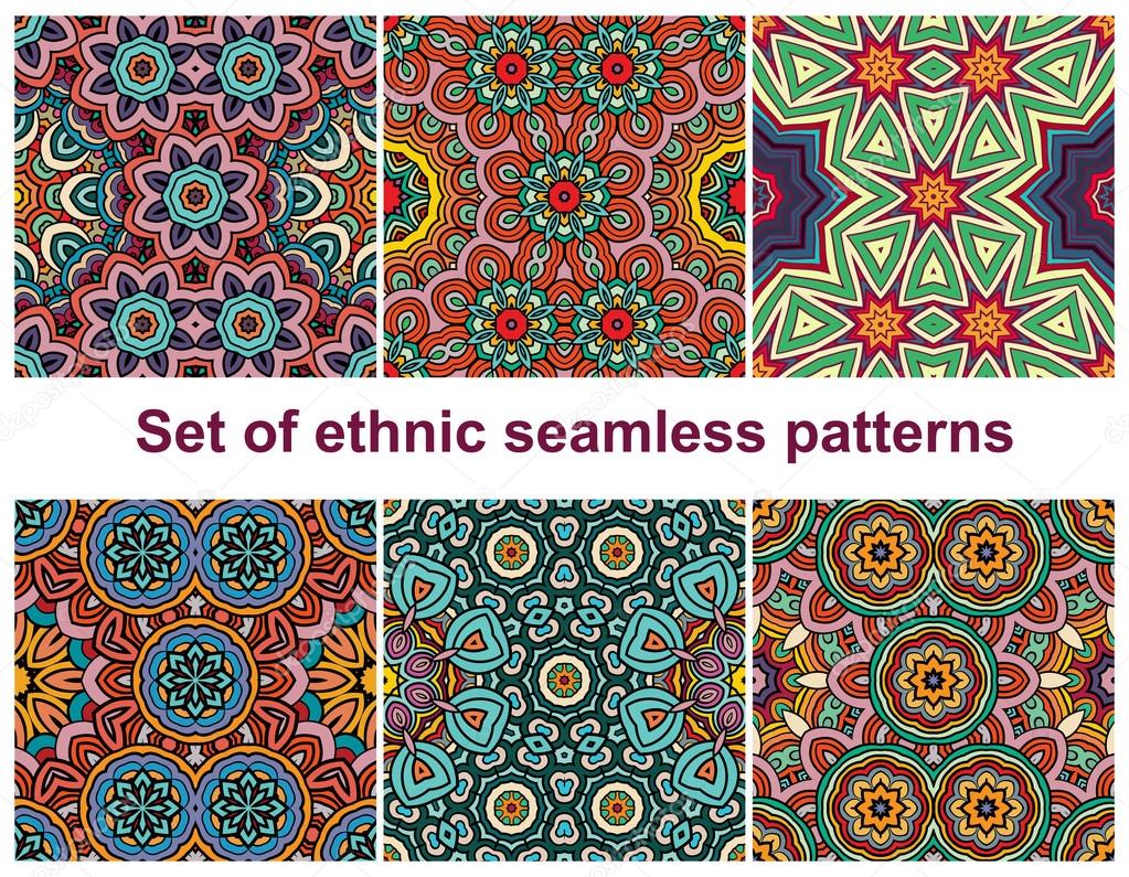 エスニック風パターン セット 6 美しいパターン デザインのコレクション Web ページの背景テクスチャ パターンの塗りつぶし壁紙のシームレスなパターンを使用できます ファッション シームレス背景 ストックベクター C Tashechka